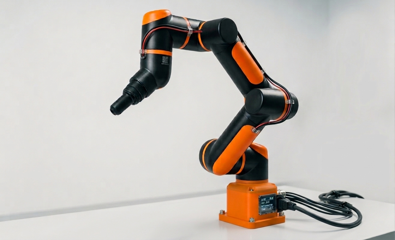 Cobot colaborativo de 6 ejes en naranja y negro